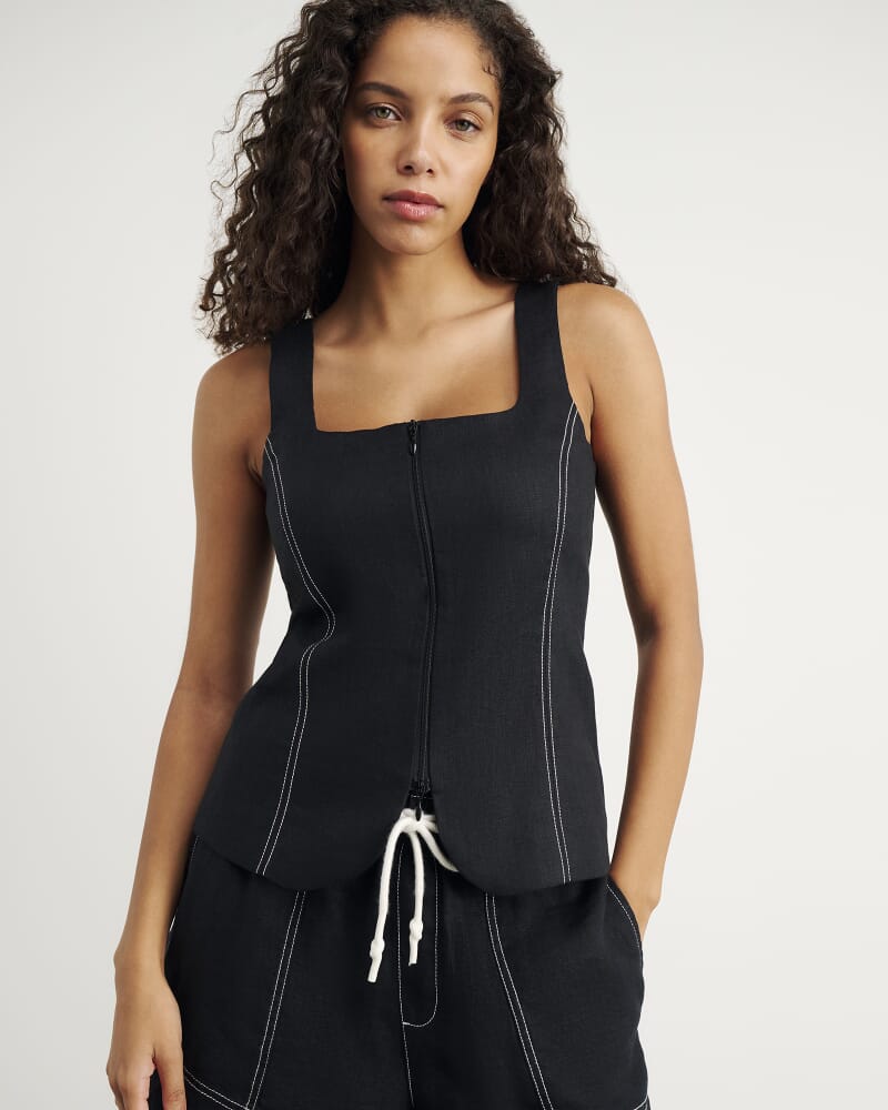 Sabine Linen Square Neck Bodice in BLACK