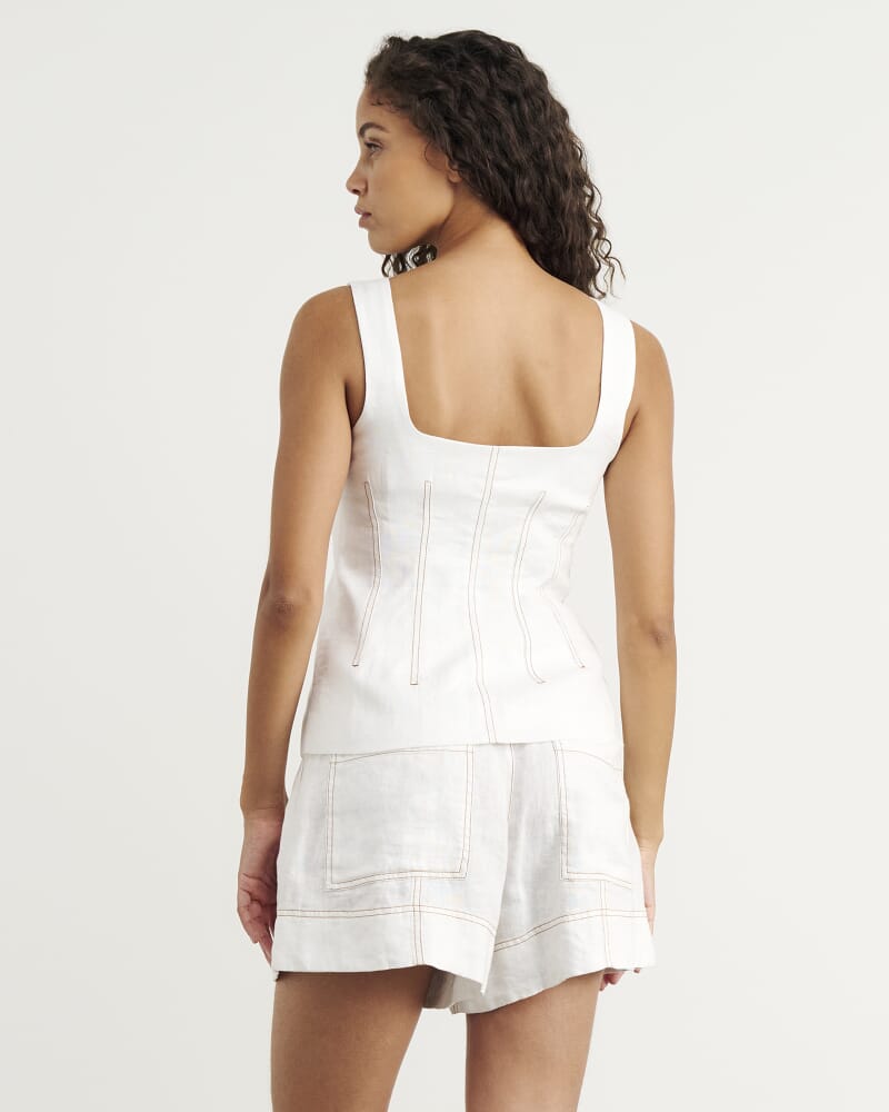 Sabine Linen Square Neck Bodice in WHITE