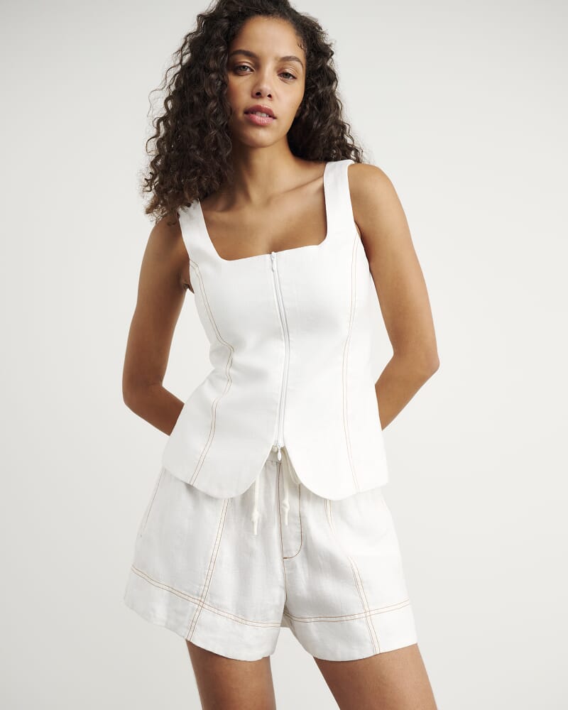 Sabine Linen Square Neck Bodice in WHITE