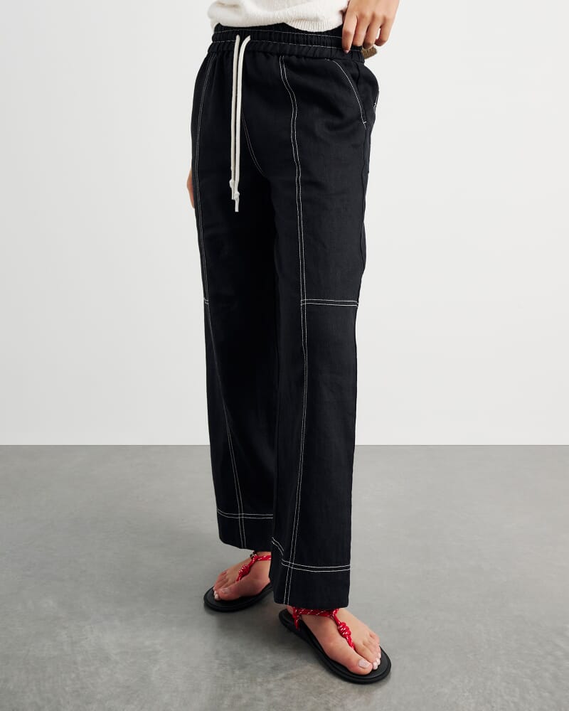 Sabine Linen Relaxed Leg Pant in BLACK