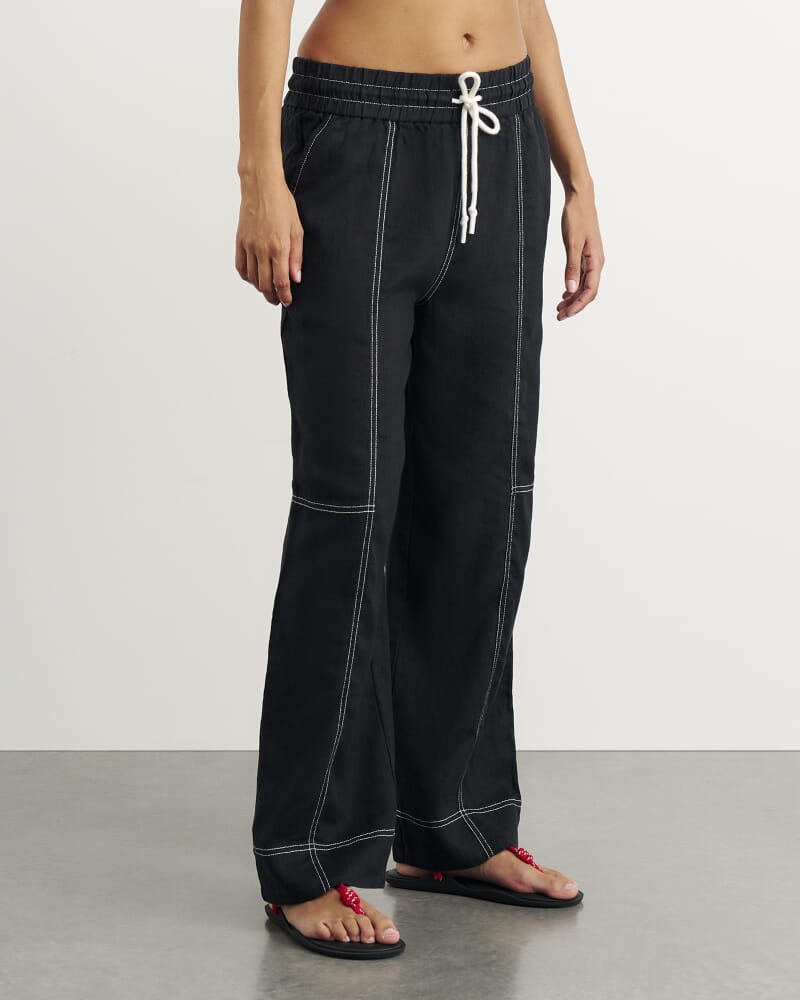 Sabine Linen Relaxed Leg Pant in BLACK