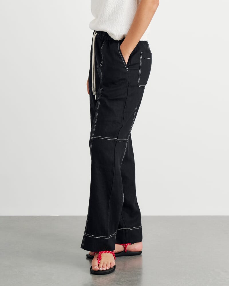 Sabine Linen Relaxed Leg Pant in BLACK