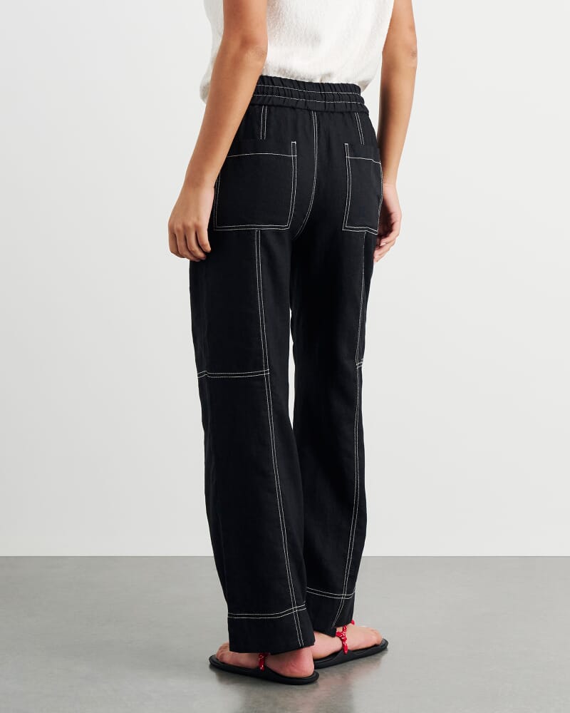 Sabine Linen Relaxed Leg Pant in BLACK