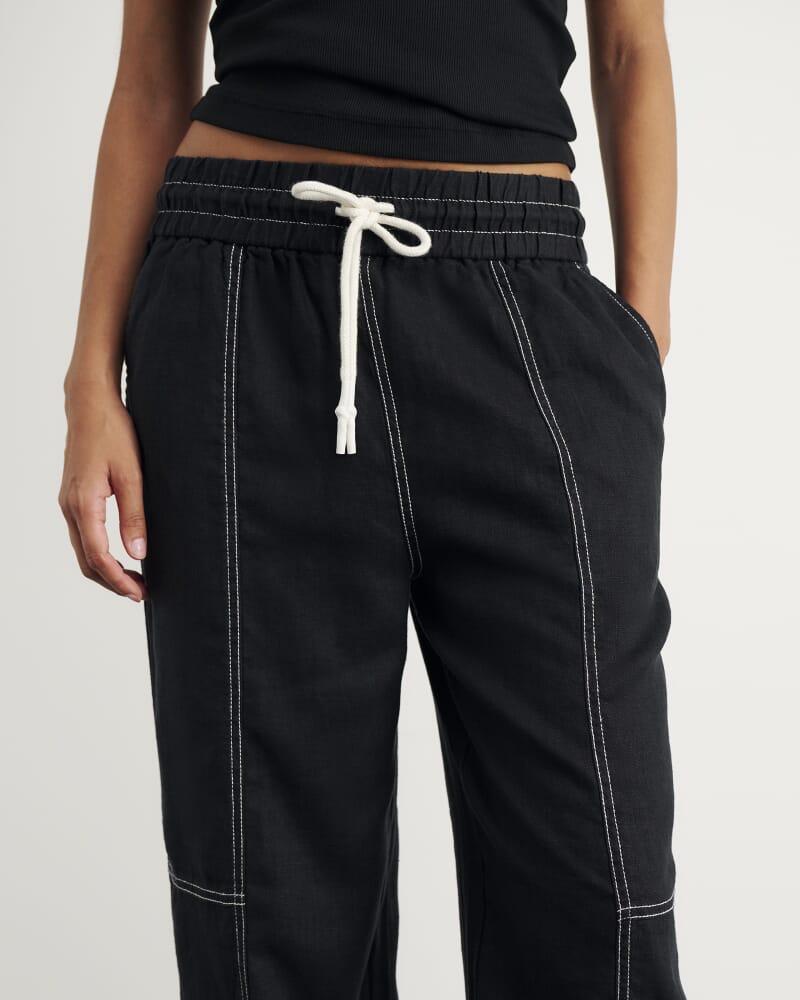 Sabine Linen Relaxed Leg Pant in BLACK