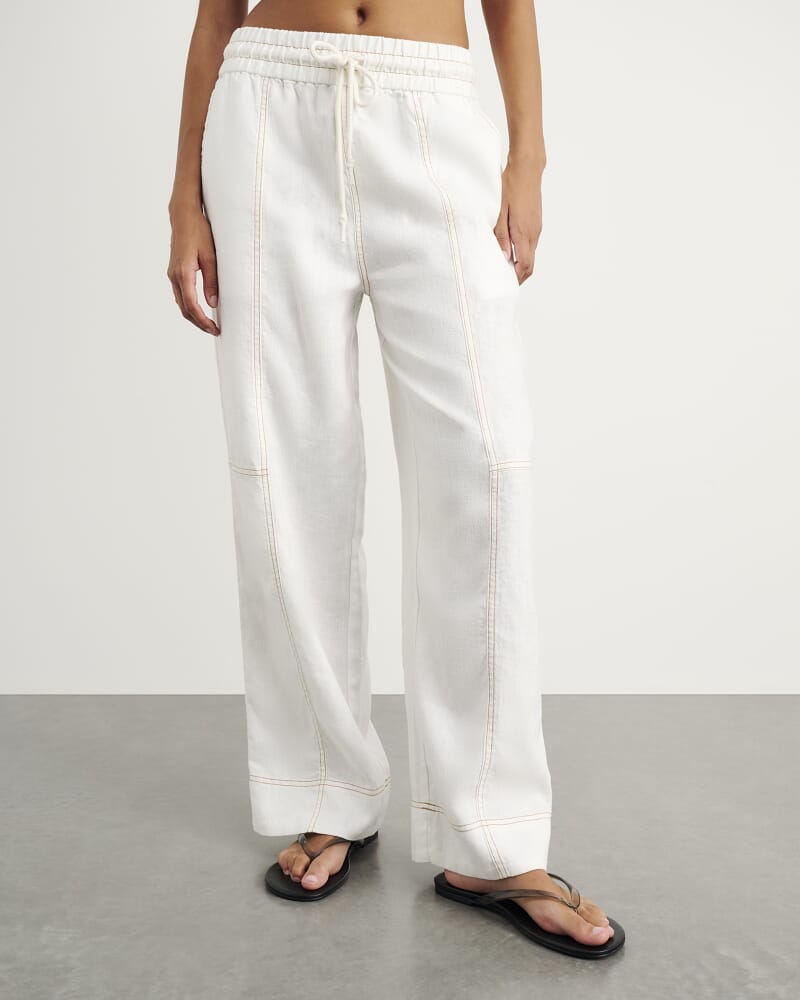 Sabine Linen Relaxed Leg Pant in WHITE