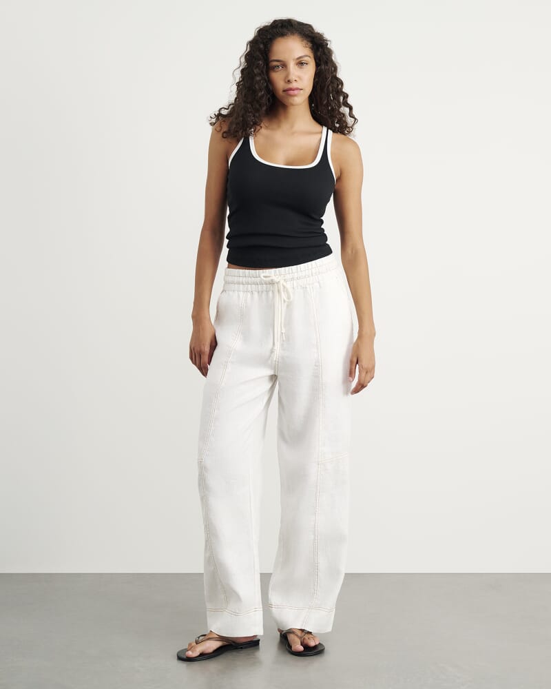 Sabine Linen Relaxed Leg Pant in WHITE