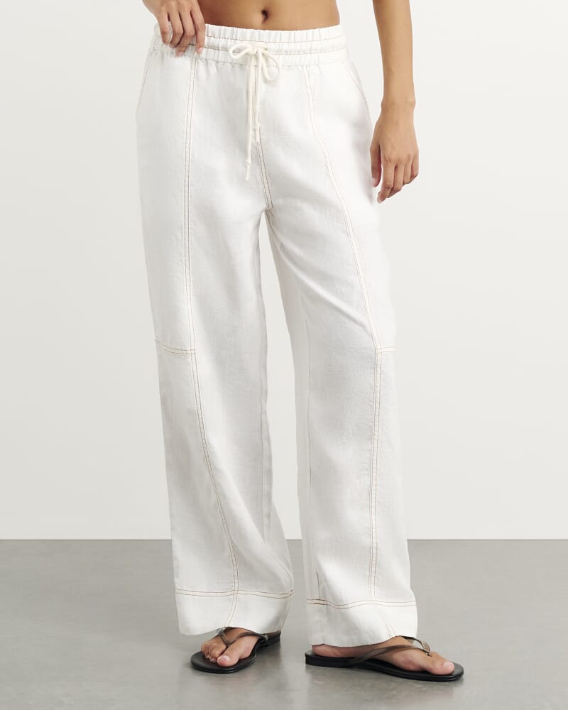 Sabine Linen Relaxed Leg Pant in WHITE