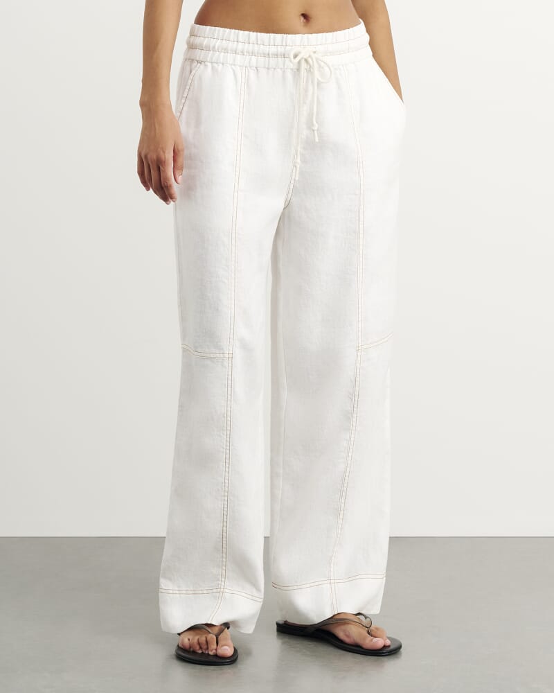 Sabine Linen Relaxed Leg Pant in WHITE