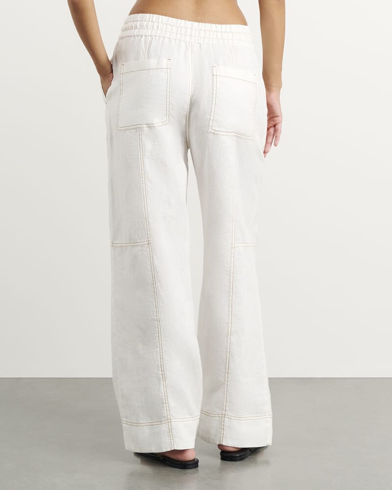 Sabine Linen Relaxed Leg Pant in WHITE
