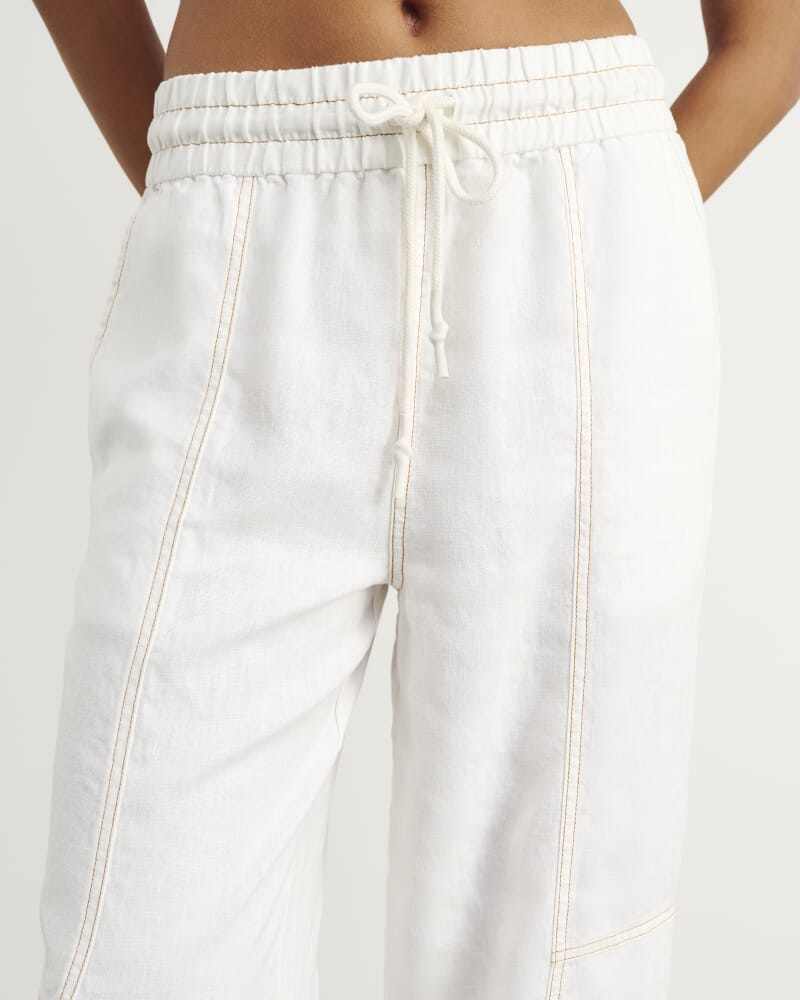 Sabine Linen Relaxed Leg Pant in WHITE