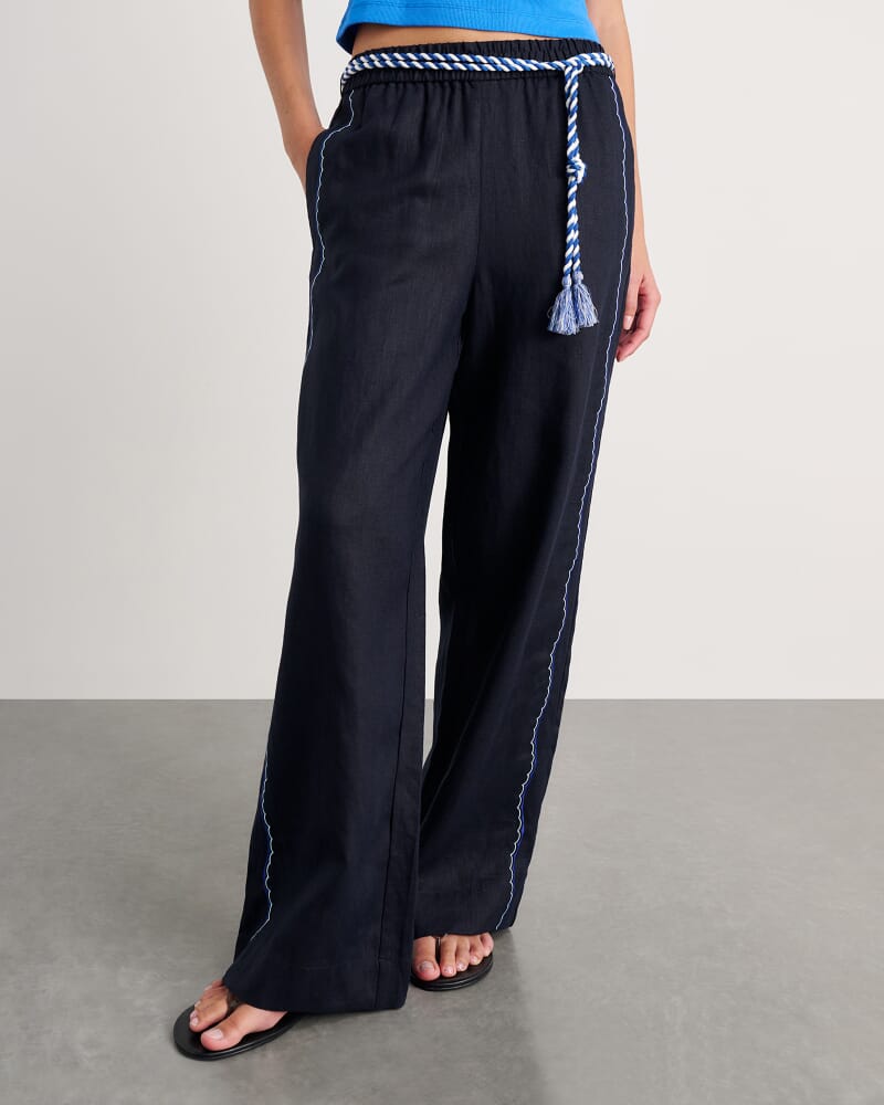 Seahorse Linen Pull On Pant in INK