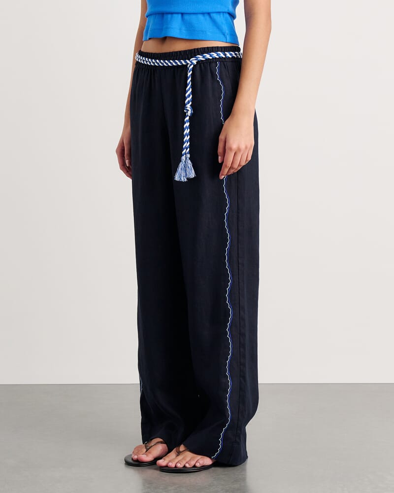 Seahorse Linen Pull On Pant in INK