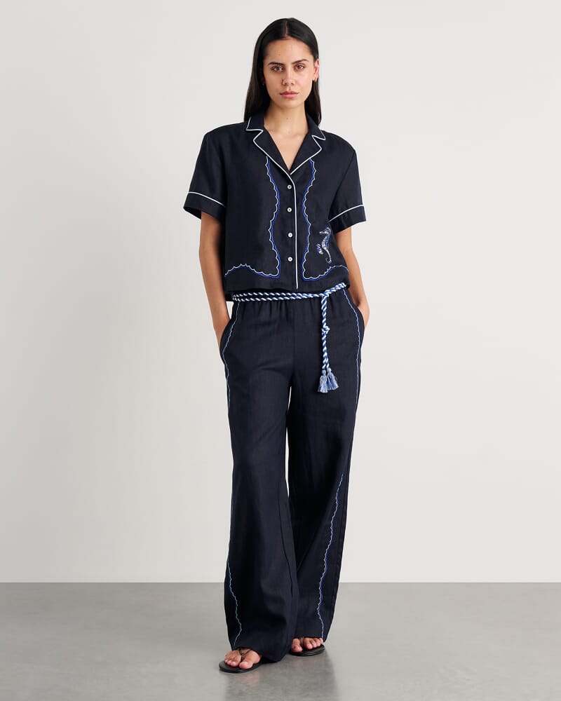 Seahorse Linen Pull On Pant in INK