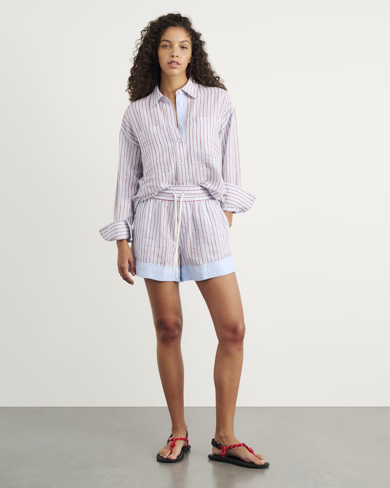 Gigi Stripe Pull On Short in BLUE/RED