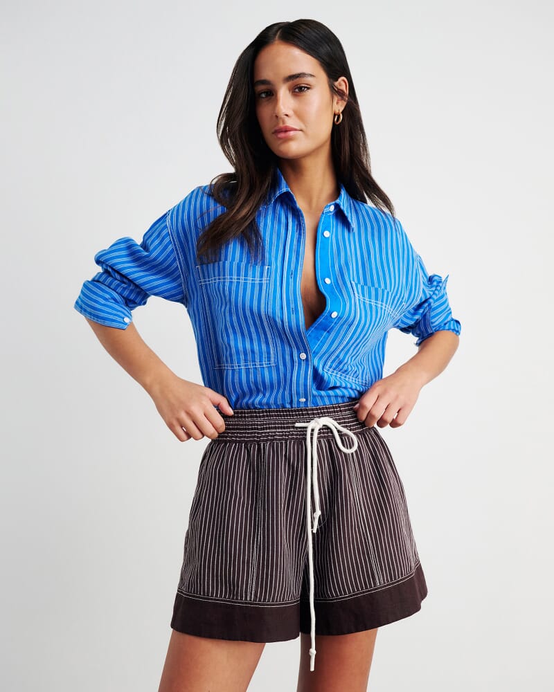 Gigi Stripe Pull On Short in BROWN MULTI