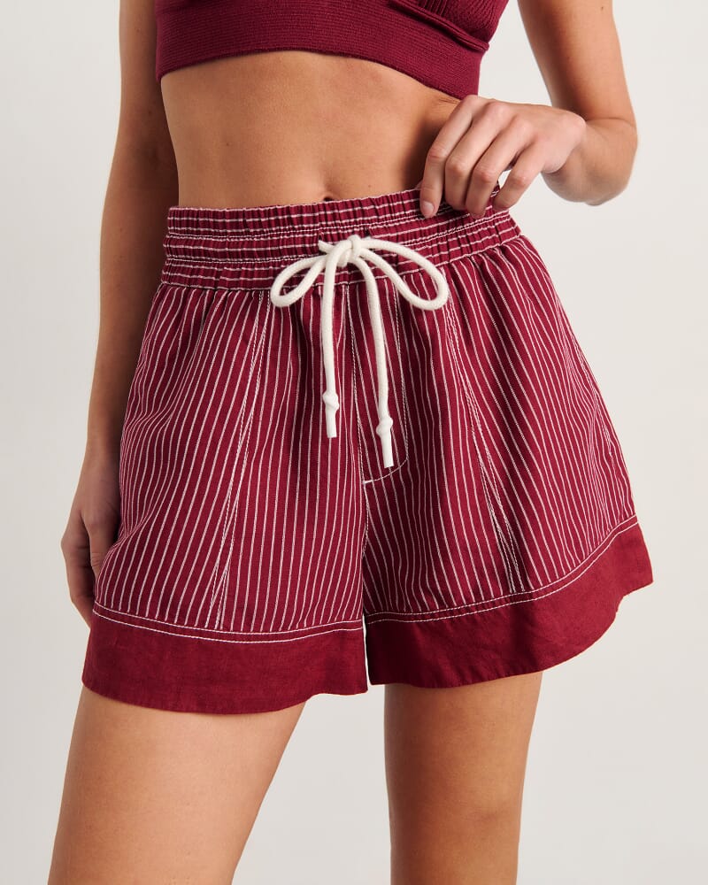 Gigi Stripe Short in IVORY/BURGUNDY