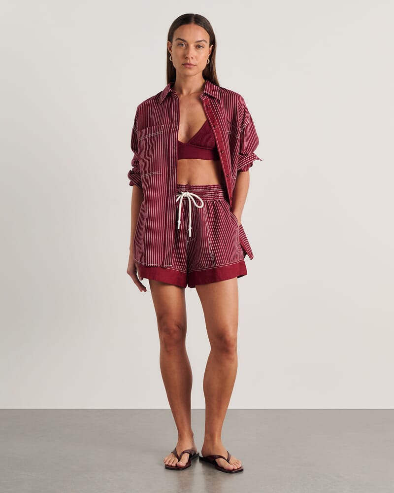 Gigi Stripe Short in IVORY/BURGUNDY