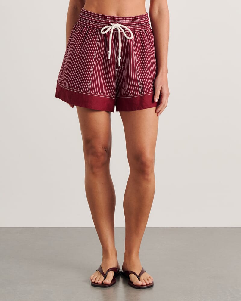 Gigi Stripe Short in IVORY/BURGUNDY