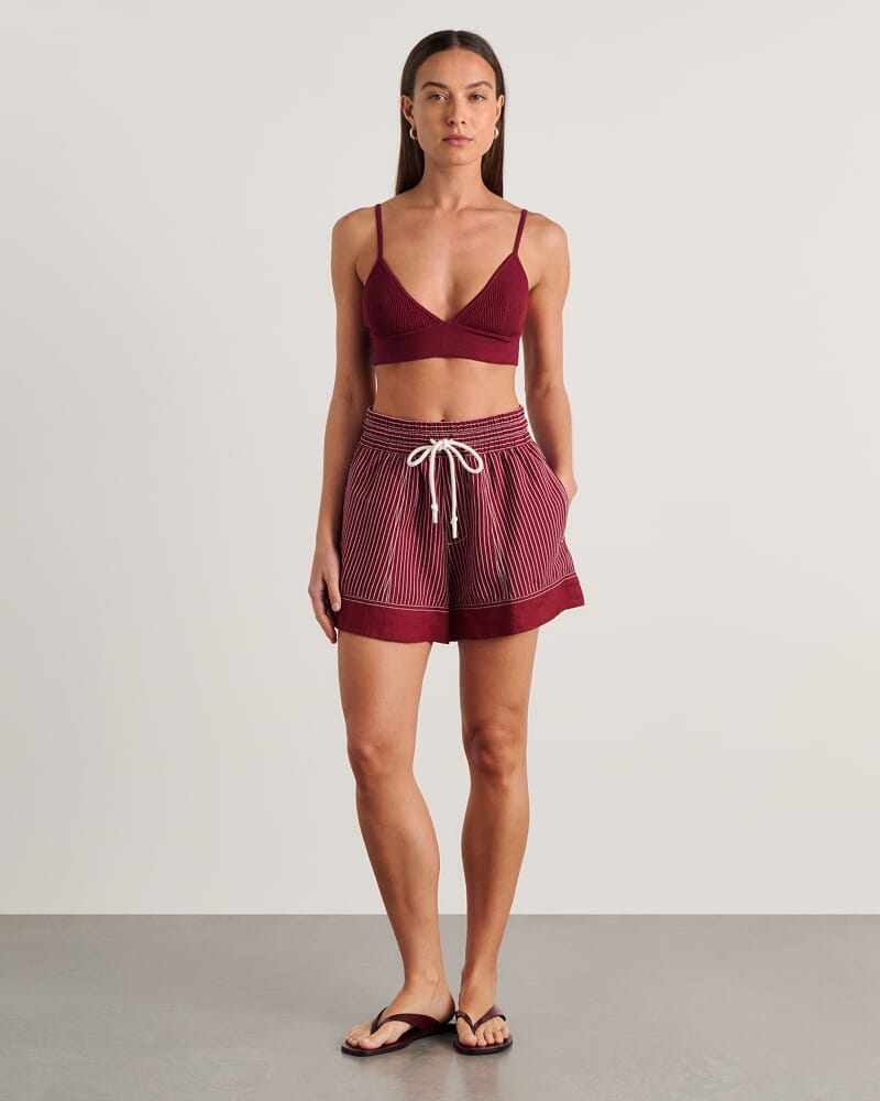 Gigi Stripe Short in IVORY/BURGUNDY