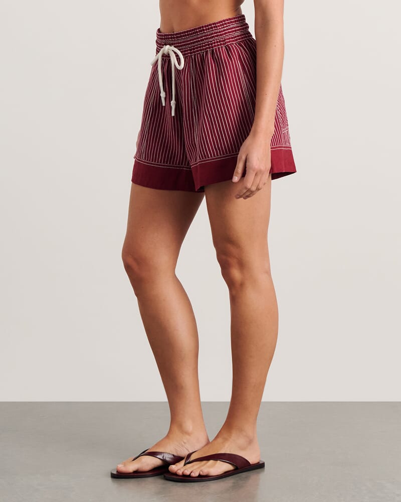 Gigi Stripe Short in IVORY/BURGUNDY