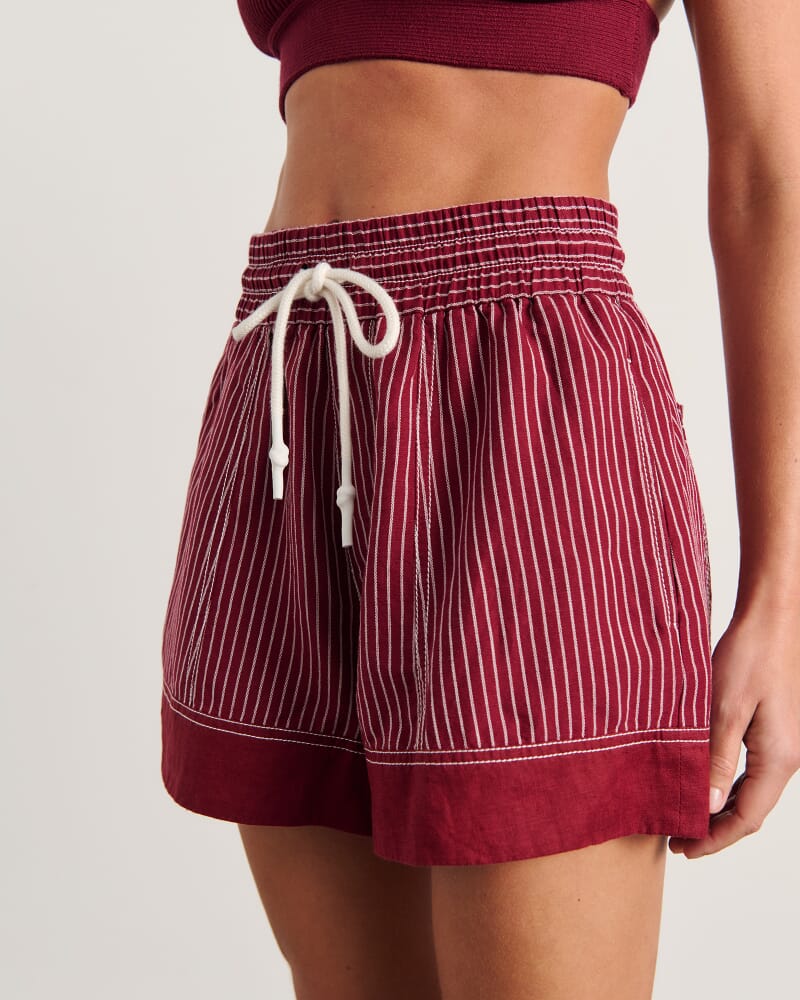 Gigi Stripe Short in IVORY/BURGUNDY