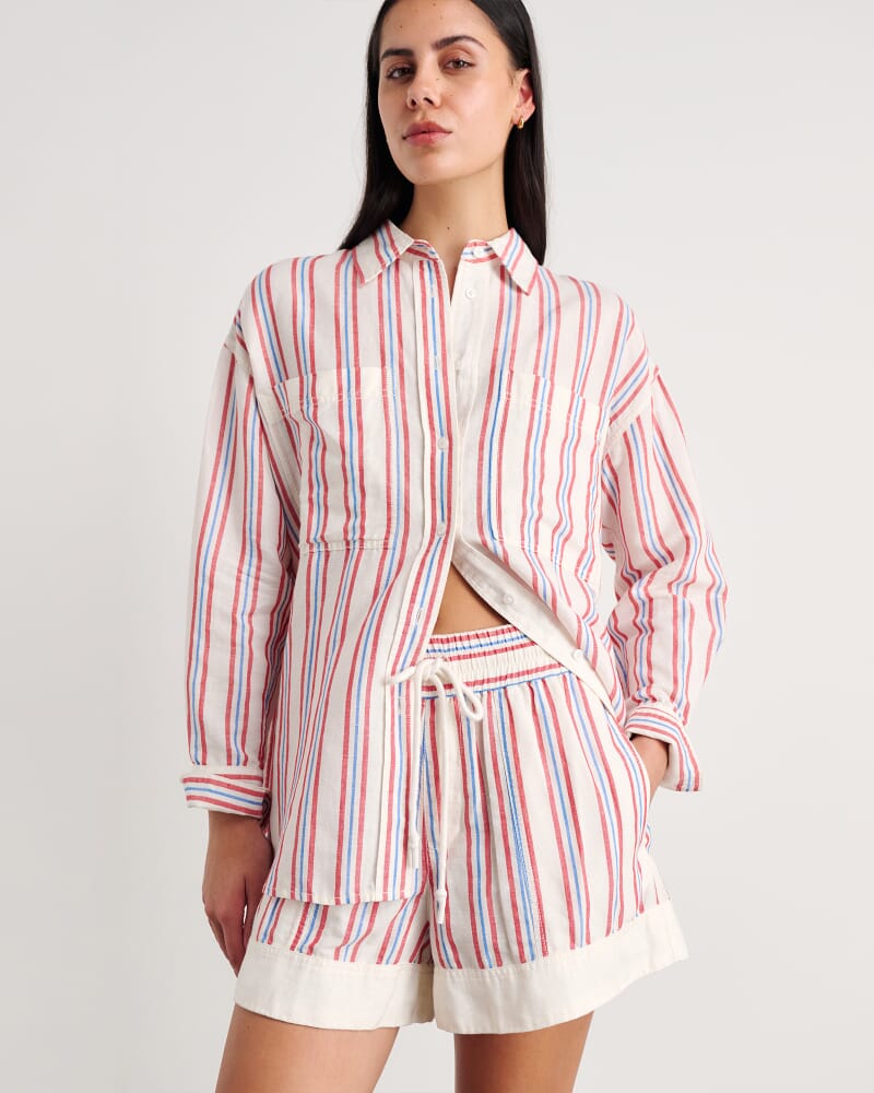 Gigi Stripe Pull On Short in IVORY/MULTI