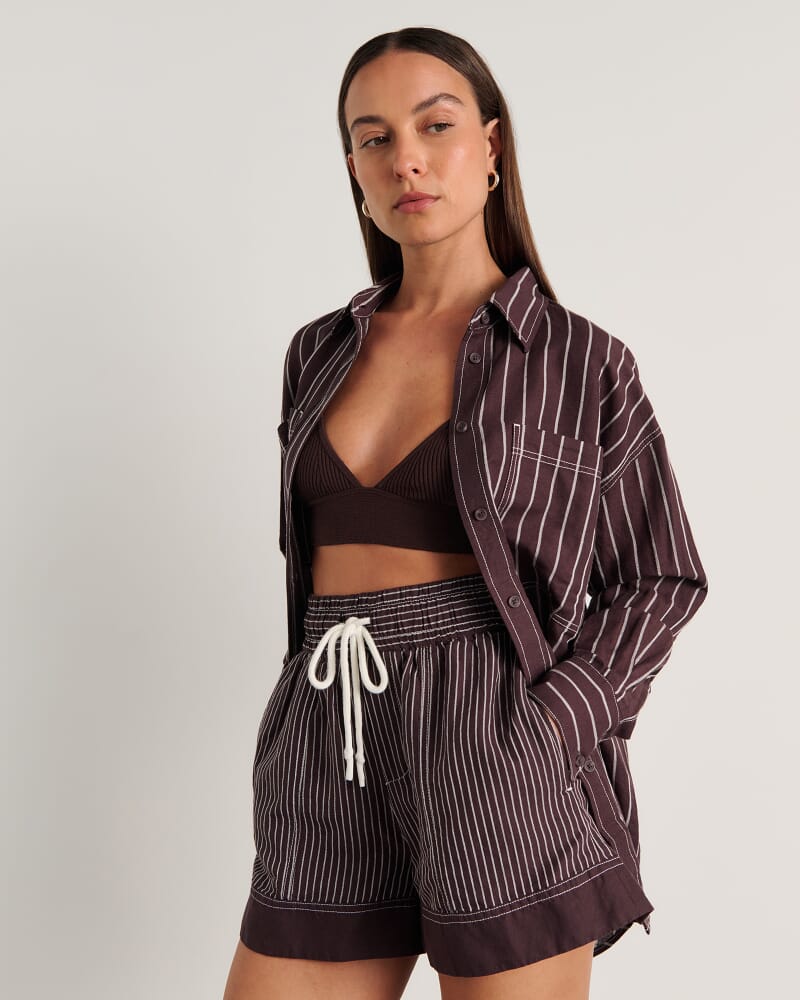 Gigi Stripe Pull On Short in BROWN MULTI