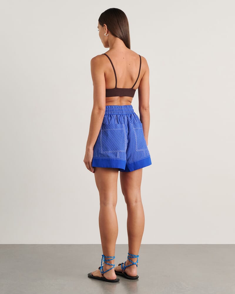 Gigi Stripe Pull On Short in COBALT/WHITE