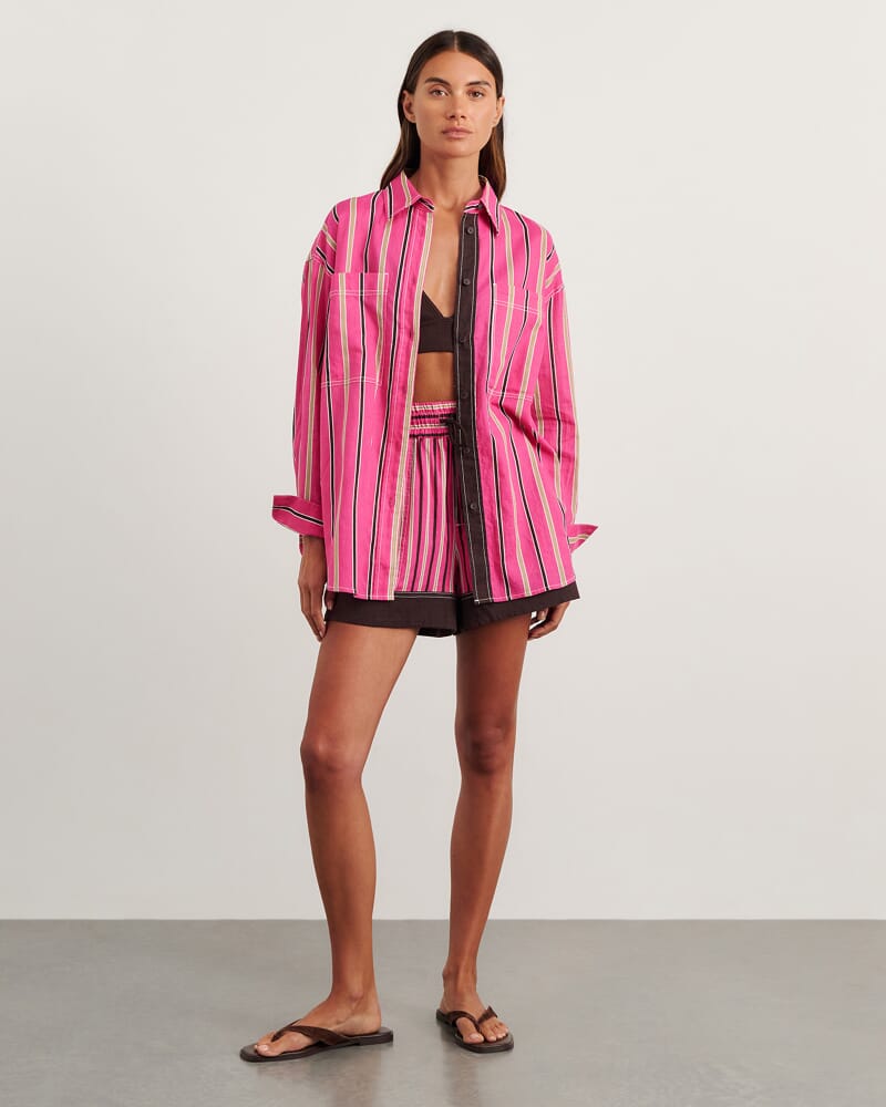 Gigi Stripe Pull On Short in PINK MULTI