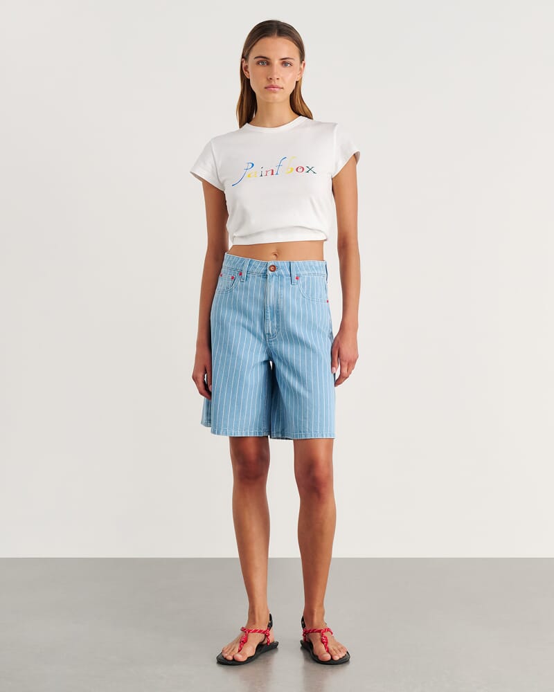 Nfw Stripe Denim Short in PALE BLUE/WHITE