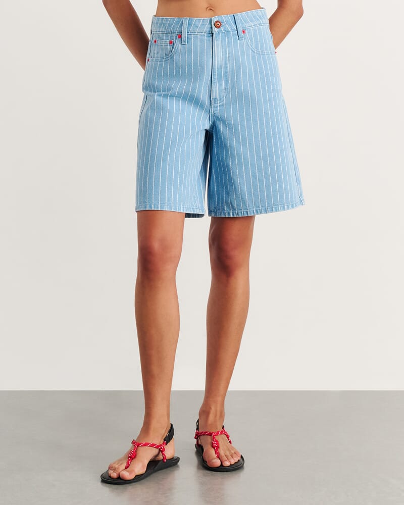 Nfw Stripe Denim Short in PALE BLUE/WHITE