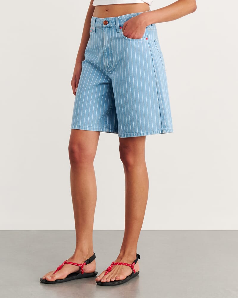 Nfw Stripe Denim Short in PALE BLUE/WHITE