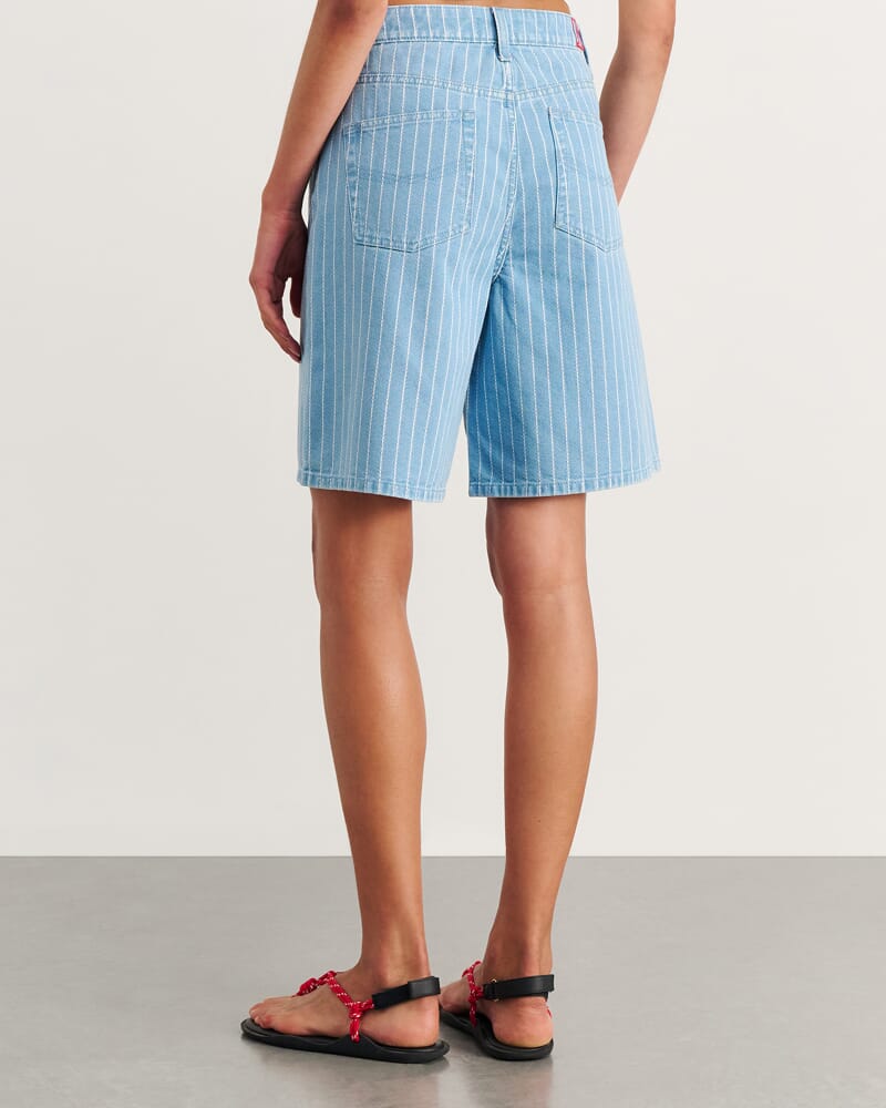 Nfw Stripe Denim Short in PALE BLUE/WHITE