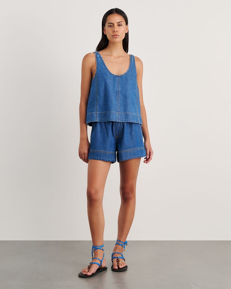 Loe Denim Pull On Short in BLUE VINTAGE
