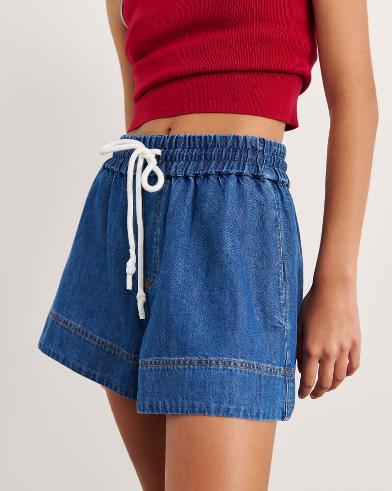 Loe Denim Pull On Short in BLUE VINTAGE
