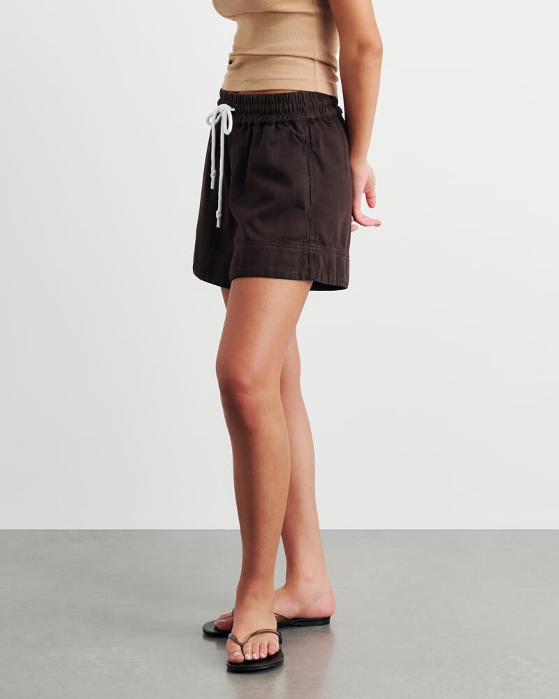 Loe Denim Pull On Short in DARK CHOCOLATE