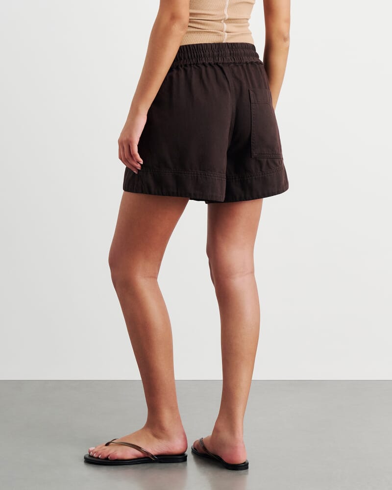 Loe Denim Pull On Short in DARK CHOCOLATE