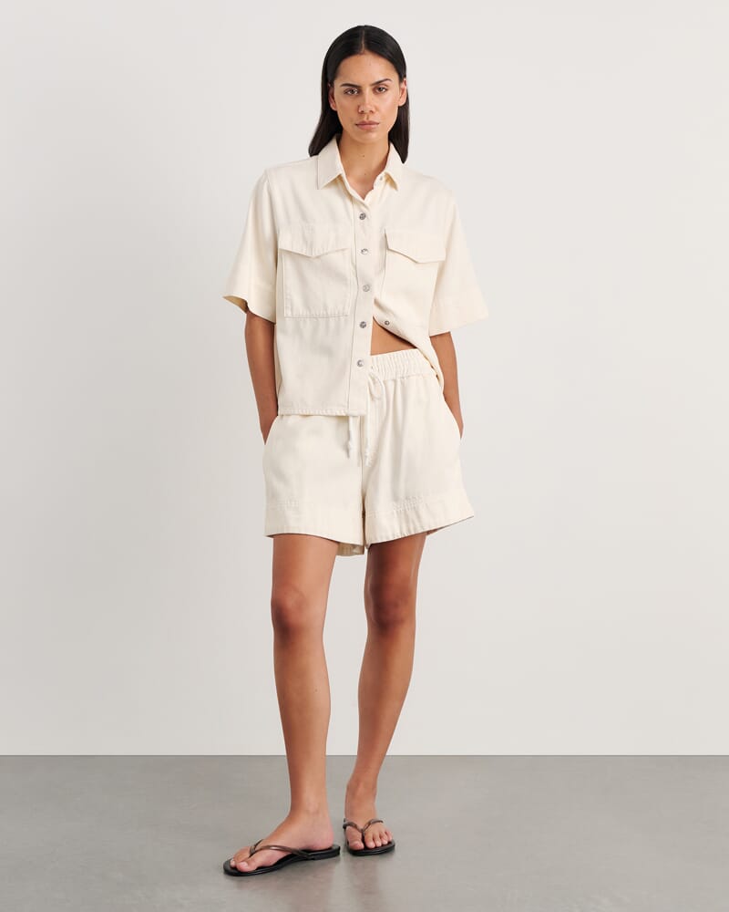 Loe Denim Pull On Short in ECRU