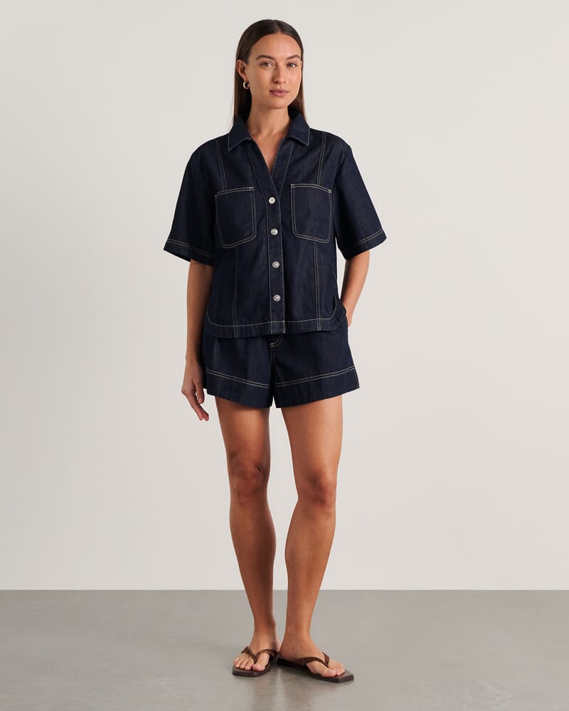 Loe Denim Pull On Short in RAW WASH