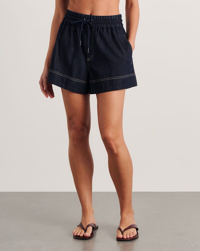 Loe Denim Pull On Short in RAW WASH