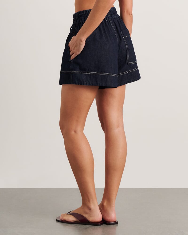 Loe Denim Pull On Short in RAW WASH