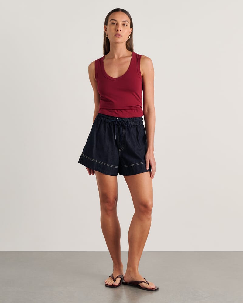 Loe Denim Pull On Short in RAW WASH