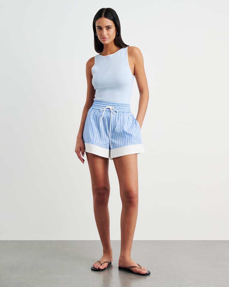 Gigi Poplin Pull On Short in BLUE/WHITE