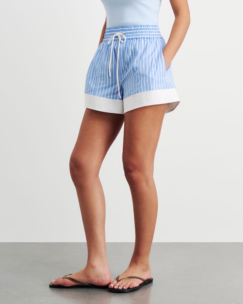 Gigi Poplin Pull On Short in BLUE/WHITE