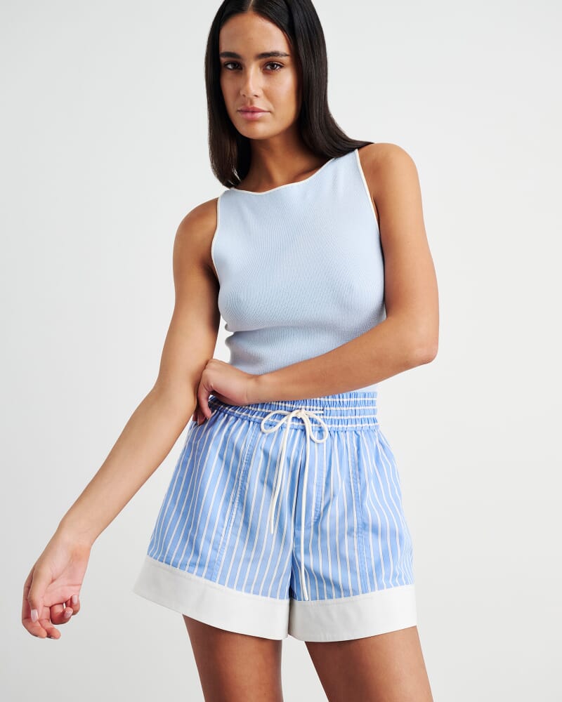 Gigi Poplin Pull On Short in BLUE/WHITE