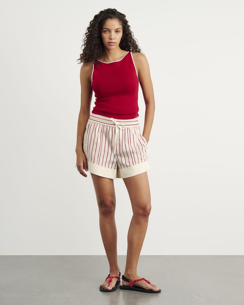 Gigi Poplin Pull On Short in RED/WHITE