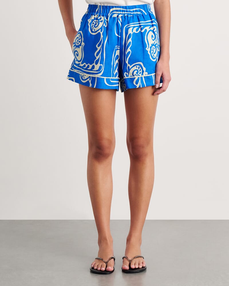 Ceezee Linen Pull On Short in BLUE MULTI