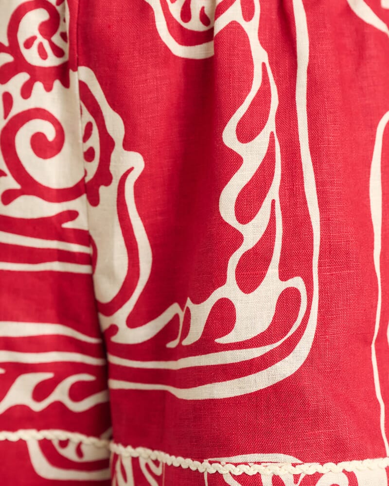 Ceezee Linen Pull On Short in RED MULTI