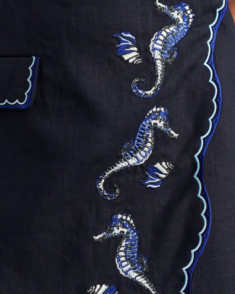 Seahorse Linen Mini Wrap Skirt in INK