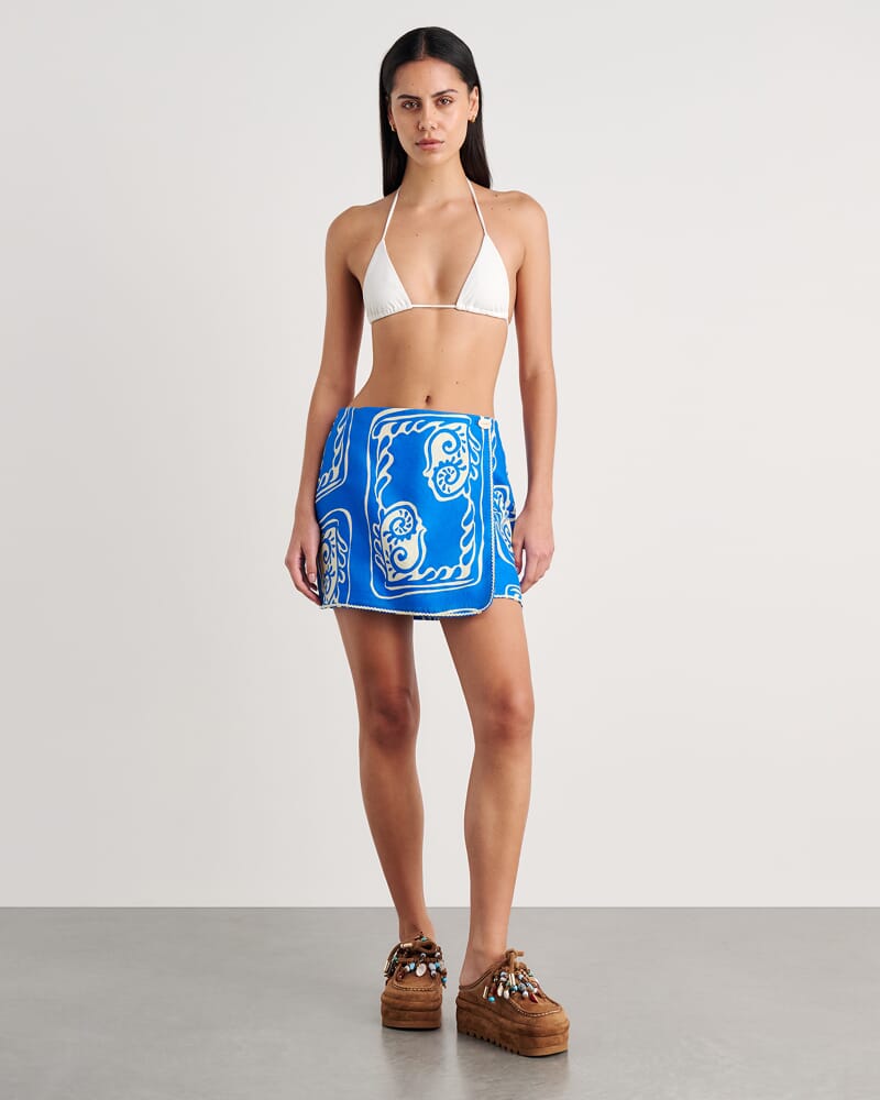 Ceezee Linen Wrap Mini Skirt in BLUE MULTI